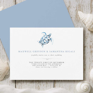 Beach Wedding Blue Zee Turtle Kaart
