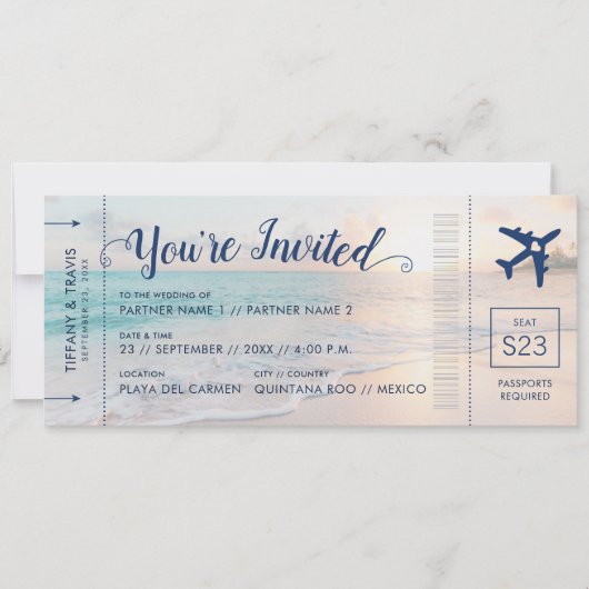 Beach Wedding Boarding Pass All-in-One Kaart (Voorkant)