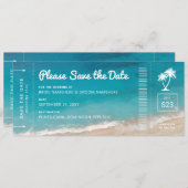 Beach Wedding Boarding Pass Moody Blauwgroen Ocean Save The Date (Voorkant / Achterkant)