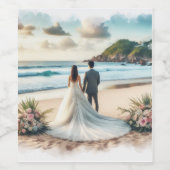 Beach Wedding Couple Wijn Etiket (Enkel label)