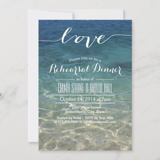 Beach Wedding Elegant Script Love Rehearsal Dinner Kaart (Voorkant)