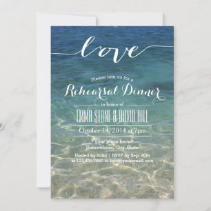 Beach Wedding Elegant Script Love Rehearsal Dinner Kaart