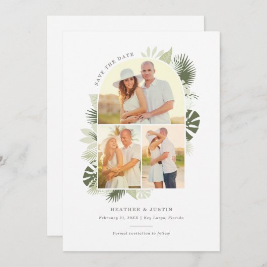 Beach Wedding Enregistrer la Carte Date avec Palm  (Devant / Derrière)