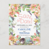 Beach Wedding Floral Seashells Pearl Save the Date Briefkaart (Voorkant)