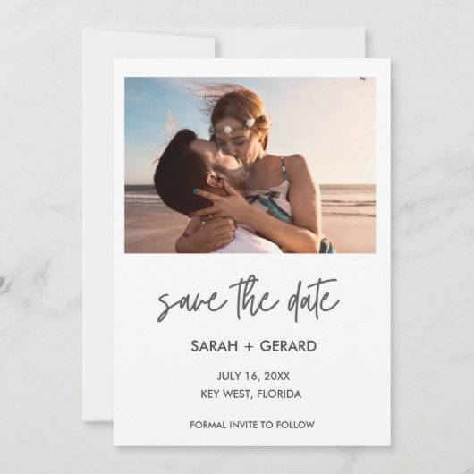 Beach Wedding Free Drinken Arch Photo Save the Dat Aankondiging (Achterkant)