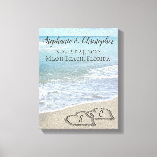 Beach Wedding Hearts in de zand Elegant Canvas Afdruk (Voorkant)