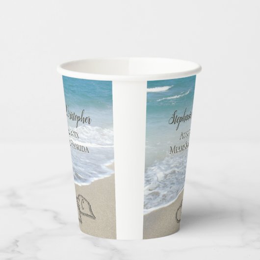 Beach Wedding Hearts in de zand Elegant Papieren Bekers (Links)