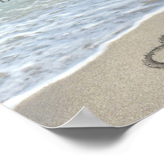 Beach Wedding Hearts in de zand Elegant Poster (Hoek)