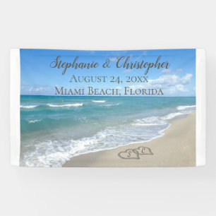 Beach Wedding Hearts in de zand Elegant Spandoek