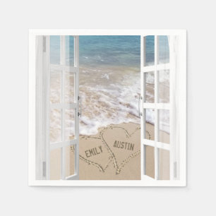 Beach Wedding Hearts in Open Window Servet