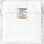 Beach Wedding Hearts in Open Window Vierkante Sticker (Tas)