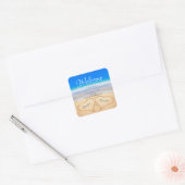 Beach Wedding Hearts in Sand Welcome Keepomwille Vierkante Sticker (Envelop)