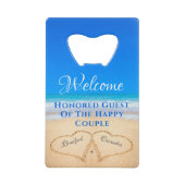 Beach Wedding Hearts in Sand Welcome Kredietkaart Flessenopener (Voorkant)