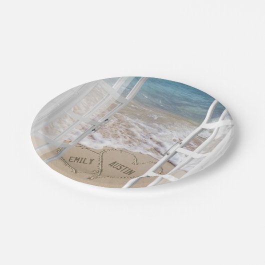 Beach Wedding Hearts in Window Papieren Bordje (Gekanteld)