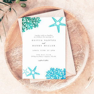 Beach Wedding Invitation, Ocean Starfish Kaart