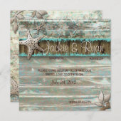 Beach Wedding Invitation Seashell Blue Save The Date (Voorkant / Achterkant)