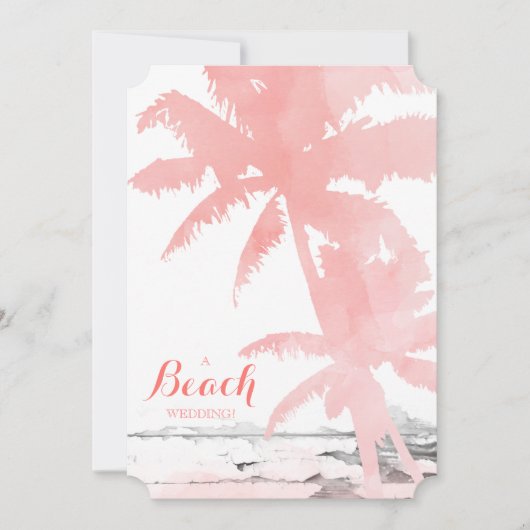 Beach Wedding Invite Coral Palm Trees Wood Kaart (Voorkant)