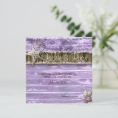 Beach Wedding Invite Seashell Paars  hout Save The Date (Staand voorkant)