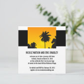 Beach Wedding Inviting Sunset Palm Trees Kaart (Staand voorkant)
