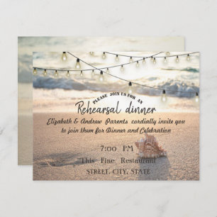 Beach Wedding, Lights Seashell Rehearsal Dinner Kaart