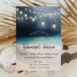 Beach Wedding, Lights Seashell Rehearsal Dinner Kaart