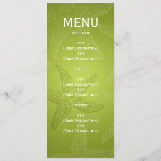 Beach Wedding Menu Starfish Lime Green (Achterkant)