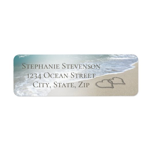 Beach Wedding Monogram Harten zand Etiket (Voorkant)