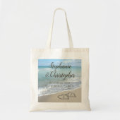 Beach Wedding Monogram Harten zand Tote Bag (Voorkant)