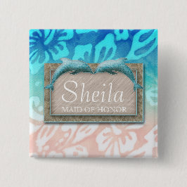 Beach Wedding Name Tag Button Dolphin Luau Party