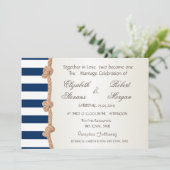Beach Wedding Navy Rope, Hearts, Stripes Invitatio Kaart (Staand voorkant)