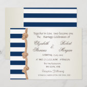 Beach Wedding Navy Rope, Hearts, Stripes Invitatio Kaart (Voorkant / Achterkant)