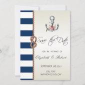 Beach Wedding Navy Rope, striped Save the Date (Voorkant)