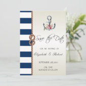 Beach Wedding Navy Rope, striped Save the Date (Staand voorkant)