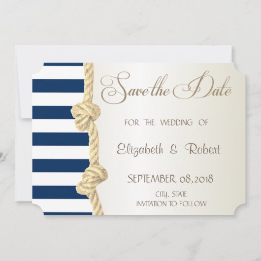 Beach Wedding, Navy Rope, Stripes Save the Date (Voorkant)
