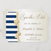 Beach Wedding, Navy Rope, Stripes Save the Date (Voorkant / Achterkant)