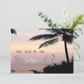 Beach Wedding Palms Sunset Bridesmaid Kaart (Staand voorkant)