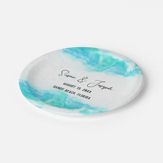 Beach Wedding Program Blue Waves Papieren Bordje (Gekanteld)