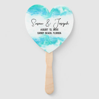 Beach Wedding Program Blue Waves Set Fans Handwaaier