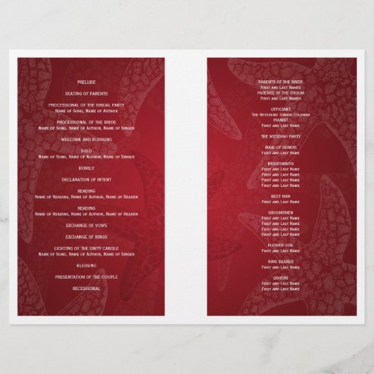 Beach Wedding Program Starfish Red (Achterkant)