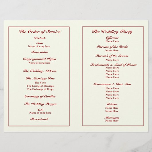 Beach Wedding Programme: Sandy Beach (Achterkant)