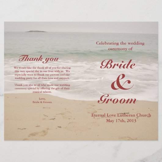 Beach Wedding Programme: Sandy Beach (Voorkant)