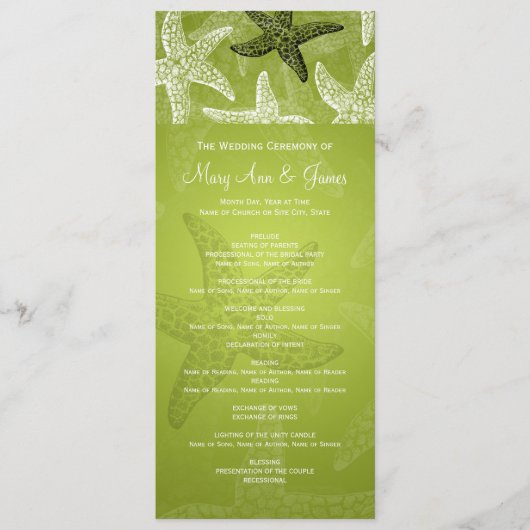 Beach Wedding Programme Starfish Lime Green Programma (Voorkant)