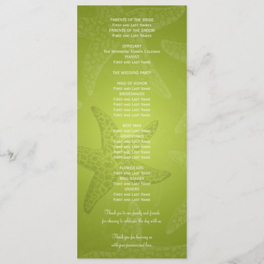 Beach Wedding Programme Starfish Lime Green Programma (Achterkant)