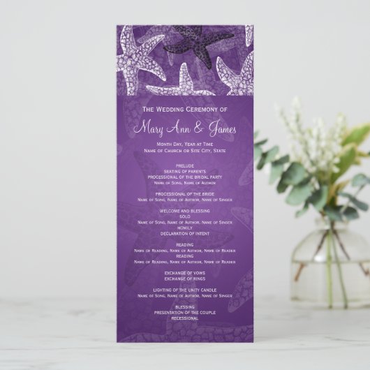 Beach Wedding Programme Starfish Paars Programma (Staand voorkant)