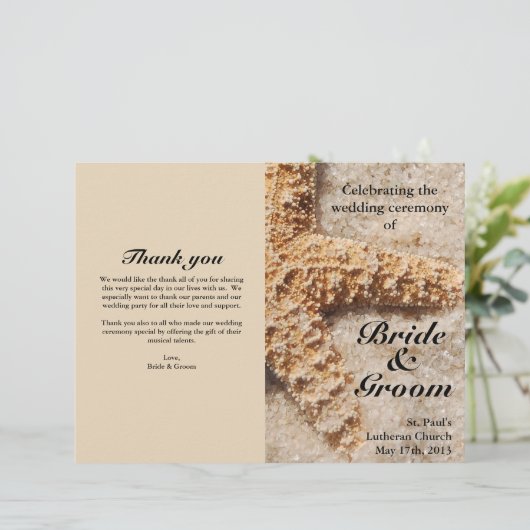 Beach Wedding Programs: Starfish in Sand (Staand voorkant)
