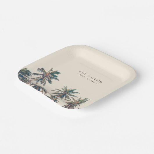 Beach Wedding Reception Palm Tree Personalized Papieren Bordje (Gebogen)