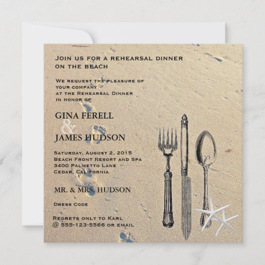 Beach Wedding Rehearsal Dinner Invitation Kaart (Voorkant)