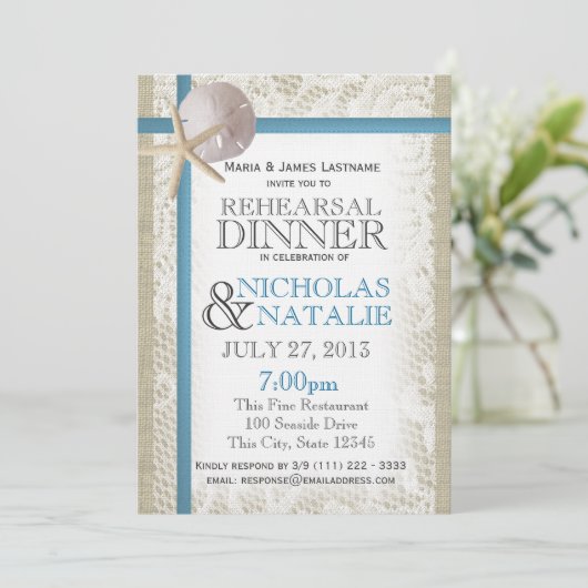 Beach Wedding Rehearsal Dinner Kaart (Staand voorkant)