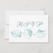 Beach Wedding RSVP Blue Seashells Kaartje (Achterkant)
