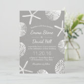 Beach Wedding Rustic Seashells Silver Linen Kaart (Staand voorkant)